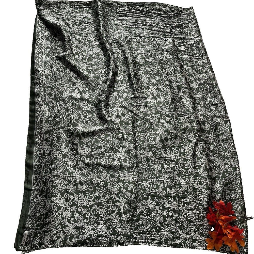Asmara Green White Floral Paisley Pashmina Shawl Wrap Scarf Women Boho Elegant - Picture 2 of 5